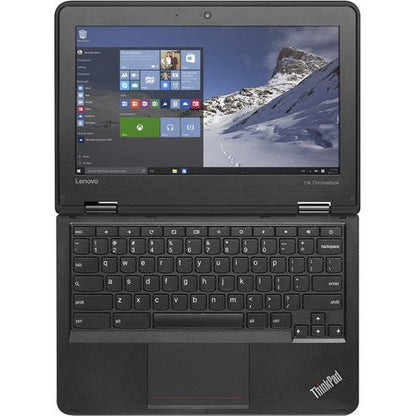 Lenovo ThinkPad 11e Kenya top-down view showing full keyboard, trackpad, and Windows 10 desktop screen