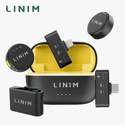 LINIM M8 wireless lavalier mic Kenya – front view of 9g mini lapel transmitter with LINIM branding