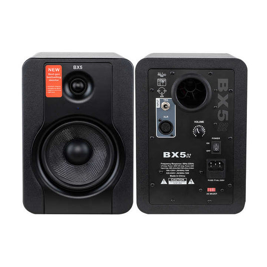 M-Audio BX5 studio monitors Kenya — front face and rear panel shown side by side, white background