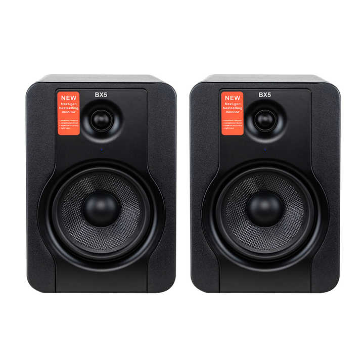 M - Audio BX5 studio monitors Kenya — matched stereo pair front view showing dual Kevlar woofers and tweeters