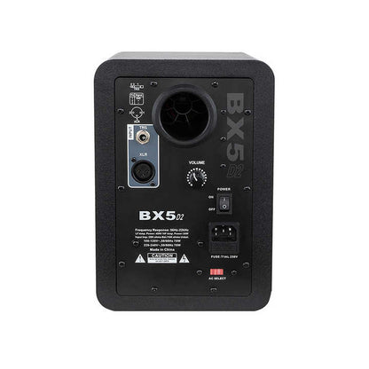 M - Audio BX5 studio monitors Kenya — rear panel close-up showing XLR, TRS inputs, volume knob and power switch