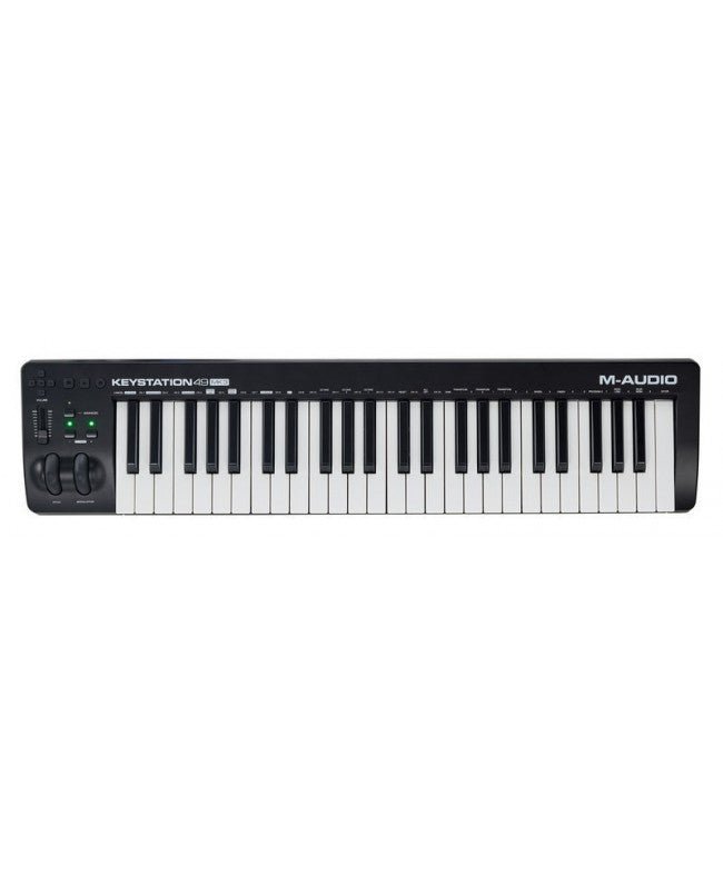 M-Audio  Keystation 49 MK3 Kenya — top-down flat lay showing full 49-key layout, pitch and mod wheels