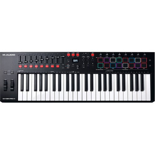 M-Audio Oxygen Pro 49 Kenya top-down view showing full control surface, keys, pads and faders