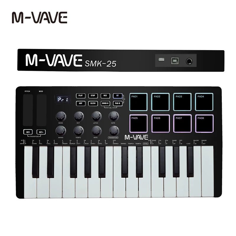 M-VAVE SMK-II 25 Key MIDI Keyboard Controller with Bluetooth & RGB Drum Pads
