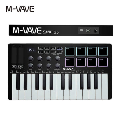 M-VAVE SMK-II 25 Key MIDI Keyboard Controller with Bluetooth & RGB Drum Pads