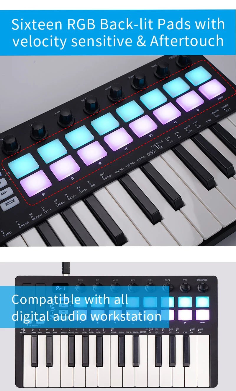 M-VAVE SMK-II 25 Key MIDI Keyboard Controller with Bluetooth & RGB Drum Pads