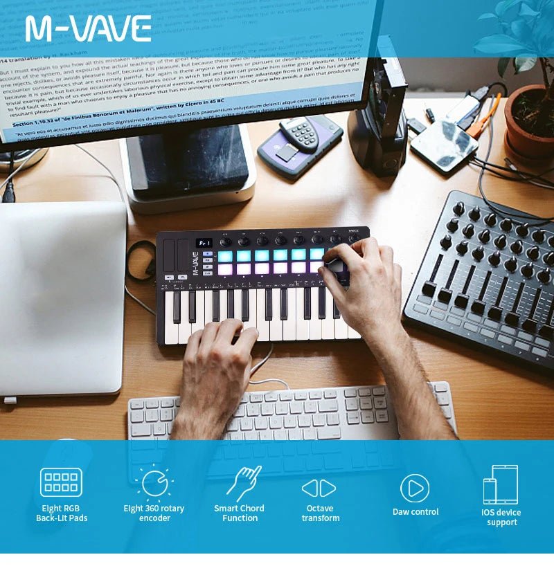 M-VAVE SMK-II 25 Key MIDI Keyboard Controller with Bluetooth & RGB Drum Pads