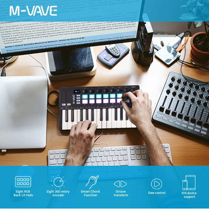 M-VAVE SMK-II 25 Key MIDI Keyboard Controller with Bluetooth & RGB Drum Pads