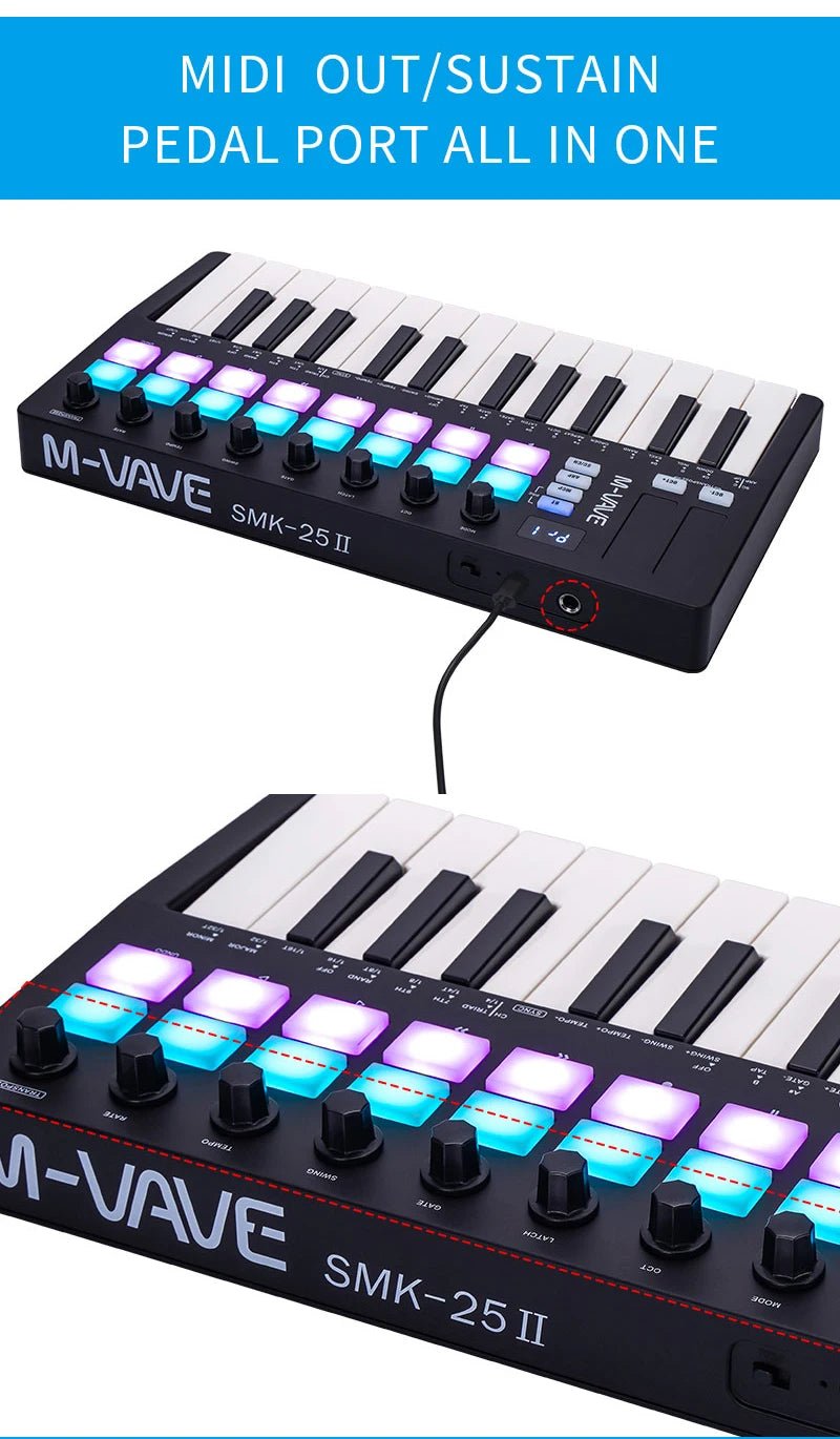 M-VAVE SMK-II 25 Key MIDI Keyboard Controller with Bluetooth & RGB Drum Pads