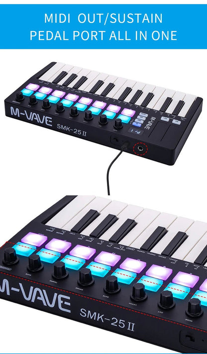 M-VAVE SMK-II 25 Key MIDI Keyboard Controller with Bluetooth & RGB Drum Pads