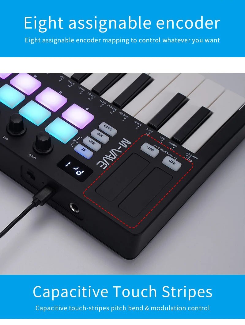 M-VAVE SMK-II 25 Key MIDI Keyboard Controller with Bluetooth & RGB Drum Pads