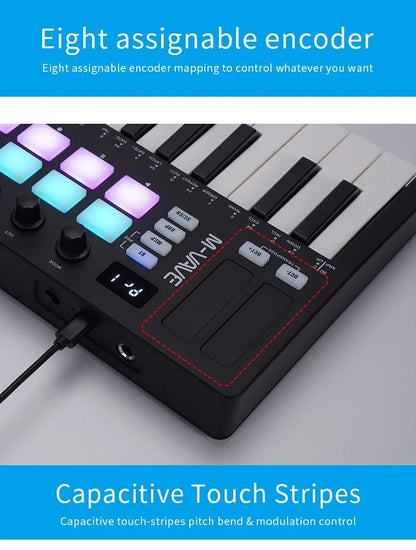M-VAVE SMK-II 25 Key MIDI Keyboard Controller with Bluetooth & RGB Drum Pads