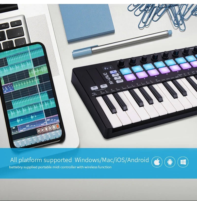 M-VAVE SMK-II 25 Key MIDI Keyboard Controller with Bluetooth & RGB Drum Pads