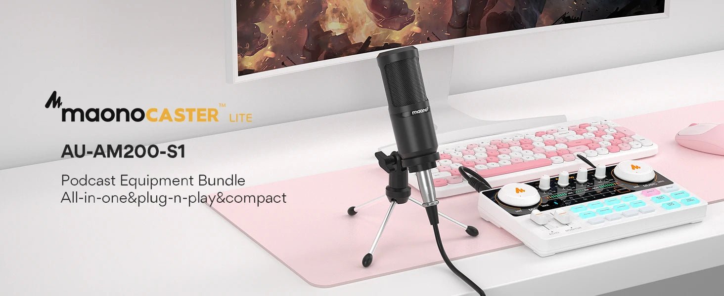 Maono AM200 - S1 Sound Card & Microphone Set – MaonoCaster Audio Interface with Condenser Mic for Live Streaming, Recording, PC & Phone - ZAMAR AUDIO SOLUTIONS