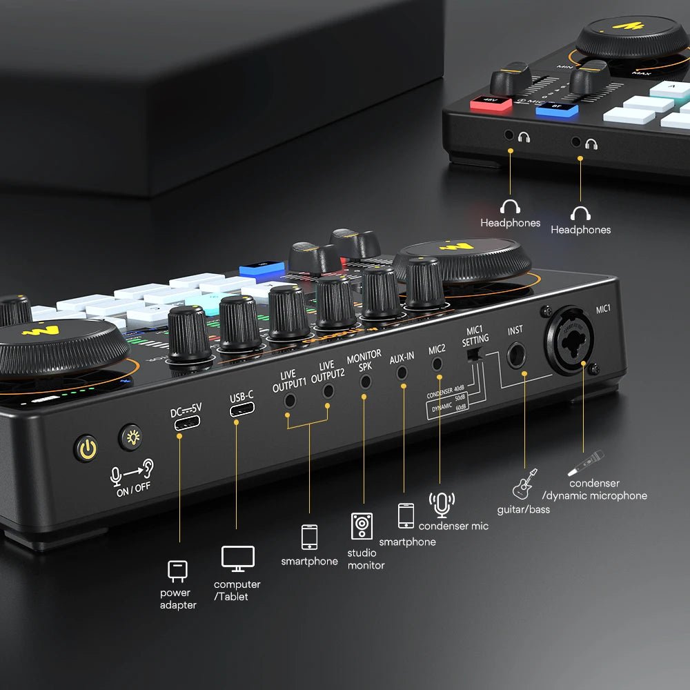 Maono AME2 Sound Card Maonocaster – All - In - One Mixer & Audio Interface for Live Streaming, Guitar, PC, Podcasting Studio - ZAMAR AUDIO SOLUTIONS