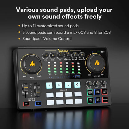 Maono AME2 Sound Card Maonocaster – All-In-One Mixer & Audio Interface for Live Streaming, Guitar, PC, Podcasting Studio - ZAMAR AUDIO SOLUTIONS