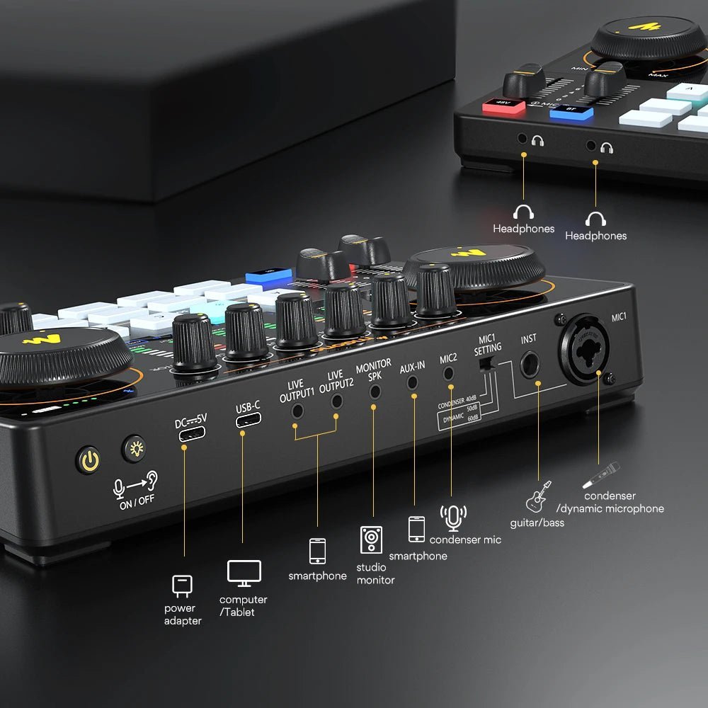 Maono AME2 Sound Card Maonocaster – All-In-One Mixer & Audio Interface for Live Streaming, Guitar, PC, Podcasting Studio - ZAMAR AUDIO SOLUTIONS