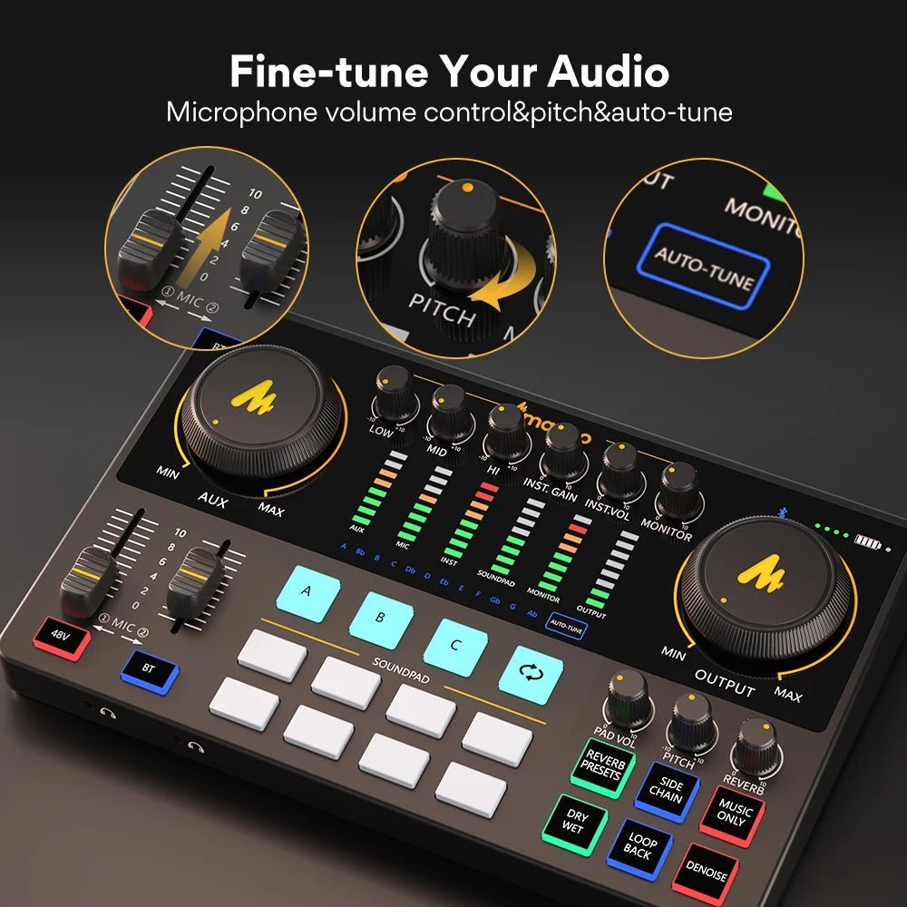 Maono AME2 Sound Card Maonocaster – All-In-One Mixer & Audio Interface for Live Streaming, Guitar, PC, Podcasting Studio - ZAMAR AUDIO SOLUTIONS