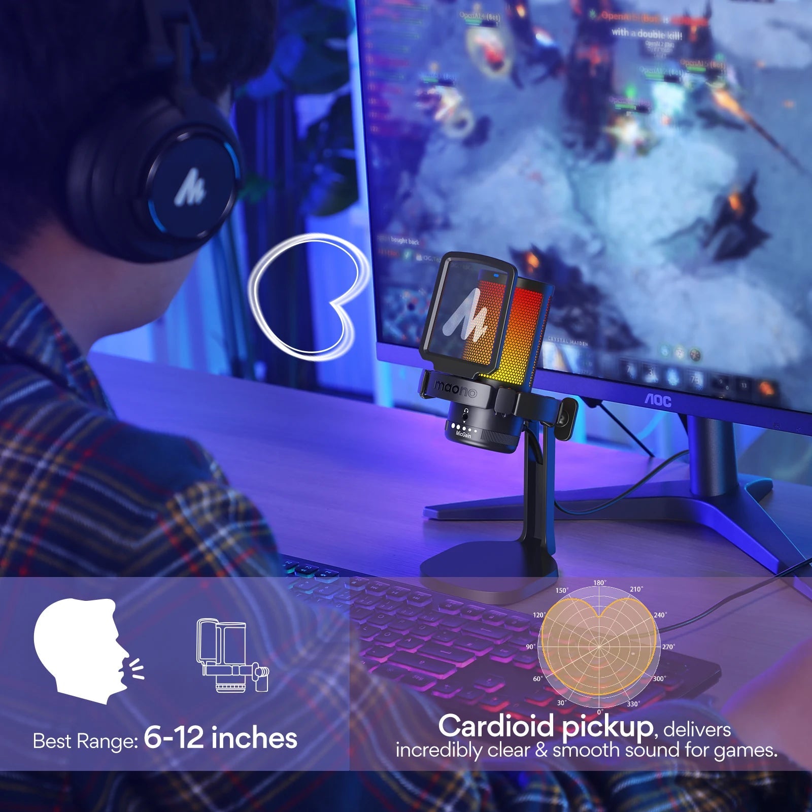 Maono DGM20 USB Gaming Microphone – Noise Cancellation, RGB Lighting, Real - Time Monitoring, and Complete Recording Kit - ZAMAR AUDIO SOLUTIONS