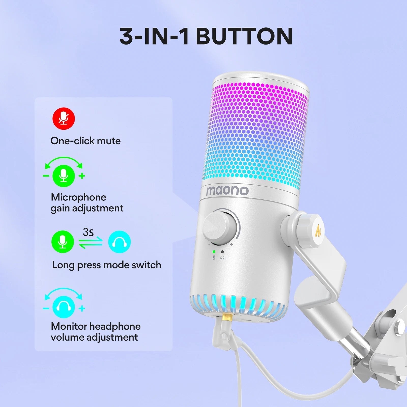 Maono DM30 USB/Type - C Gaming Microphone – Zero Latency Monitoring, Adjustable 7 - Color Breath Light for Podcasting, Streaming, and Pro Studio - ZAMAR AUDIO SOLUTIONS