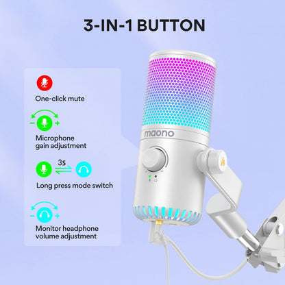 Maono DM30 USB/Type - C Gaming Microphone – Zero Latency Monitoring, Adjustable 7 - Color Breath Light for Podcasting, Streaming, and Pro Studio - ZAMAR AUDIO SOLUTIONS