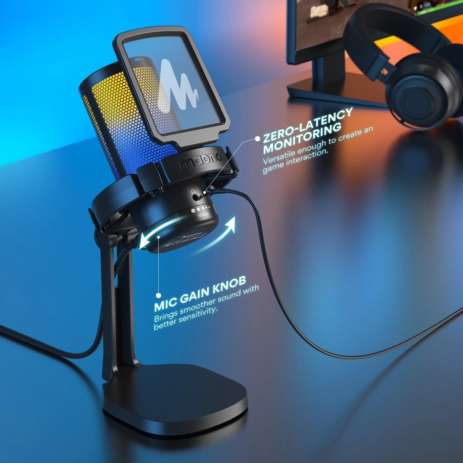 Maono Gamerwave DGM20 USB Microphone – Gaming Condenser Mic with RGB Light, Noise Canceling, Mic Gain & One Key Mute - ZAMAR AUDIO SOLUTIONS
