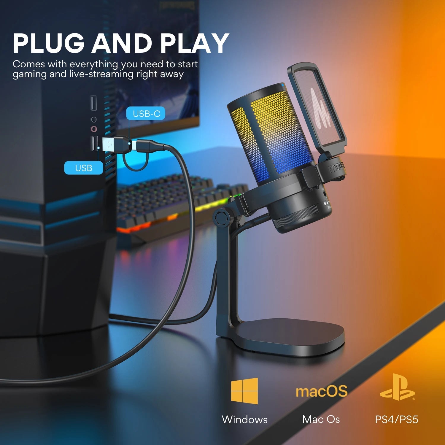 Maono Gamerwave DGM20 USB Microphone – Gaming Condenser Mic with RGB Light, Noise Canceling, Mic Gain & One Key Mute - ZAMAR AUDIO SOLUTIONS