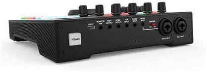 MaonoCaster AM100 Kenya close-up of dual XLR microphone inputs with phantom power switches and channel control knobs