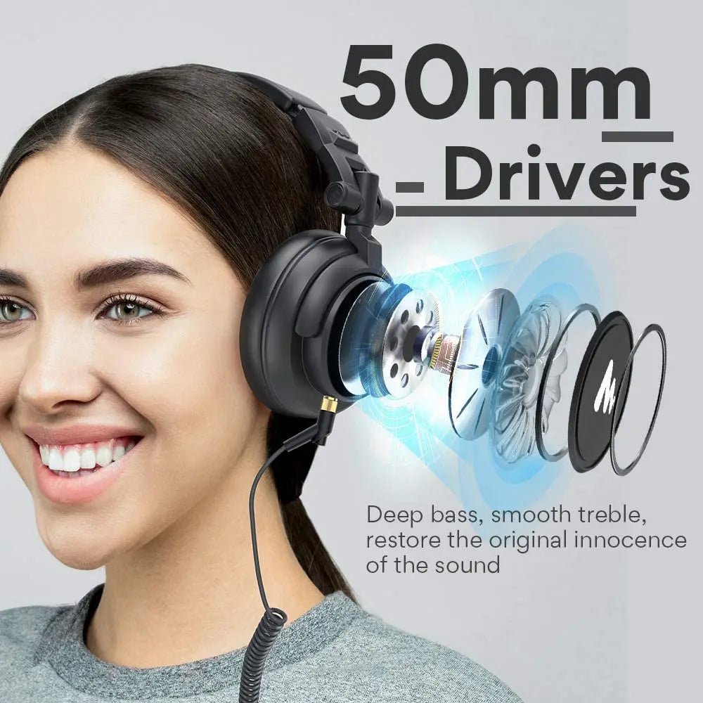 Maono MH601 Professional Studio Monitor Headphones – 50mm Driver, Detachable Plug & Cable for DJ, Studio, Sound Card - ZAMAR AUDIO SOLUTIONS