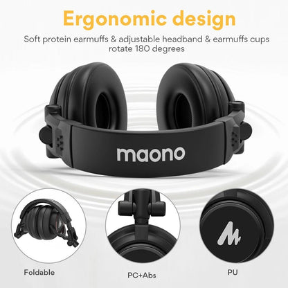 Maono MH601 Professional Studio Monitor Headphones – 50mm Driver, Detachable Plug & Cable for DJ, Studio, Sound Card - ZAMAR AUDIO SOLUTIONS