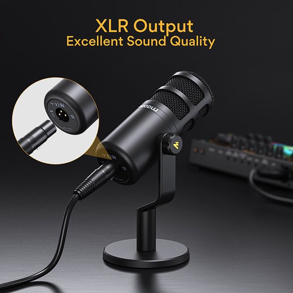 MAONO PD100 XLR podcast microphone Kenya in use on a desk recording setup with audio interface