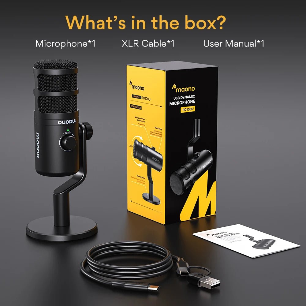 MAONO PD100U Dynamic USB Microphone – Type - C Connector for Phone, Computer, Metal Mic for Recording, Streaming, and Gaming - ZAMAR AUDIO SOLUTIONS