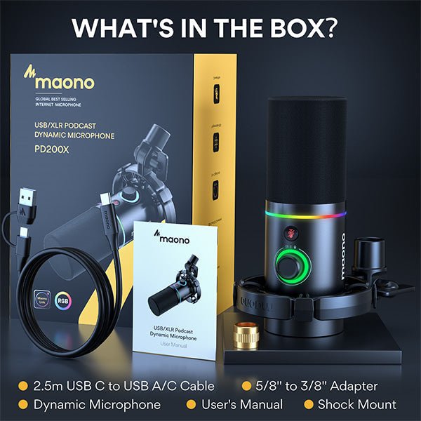 MAONO PD200X dynamic microphone Kenya with RGB lighting active, side profile view