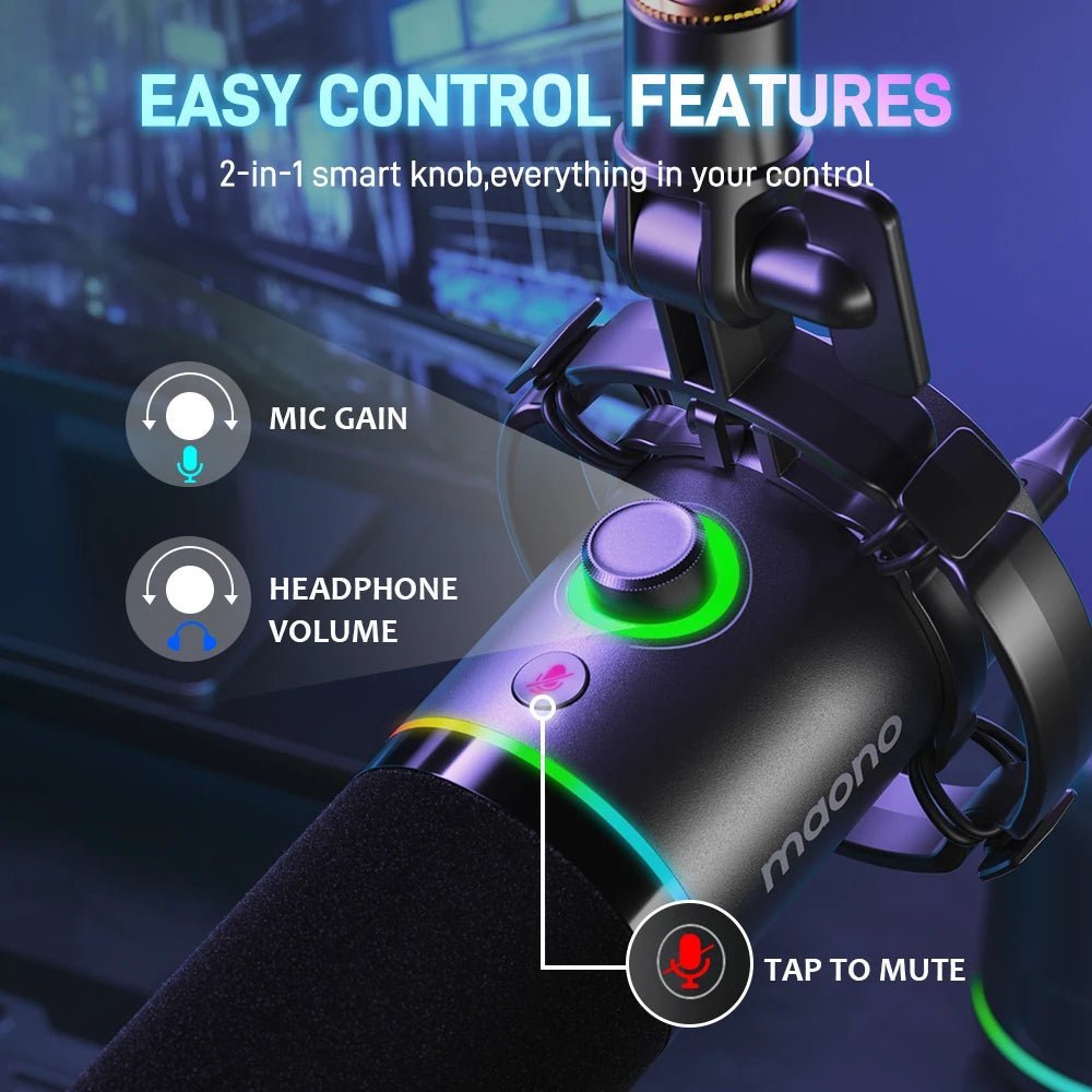 Maono PD200X Dynamic USB/XLR Microphone – Metal Mic for Gaming, Recording, Streaming, YouTube, with Tap-to-Mute, Gain Knob, and RGB Lights - ZAMAR AUDIO SOLUTIONS
