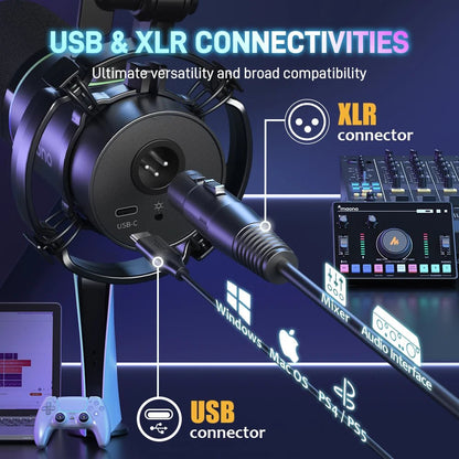 Maono PD200X Dynamic USB/XLR Microphone – Metal Mic for Gaming, Recording, Streaming, YouTube, with Tap - to - Mute, Gain Knob, and RGB Lights - ZAMAR AUDIO SOLUTIONS