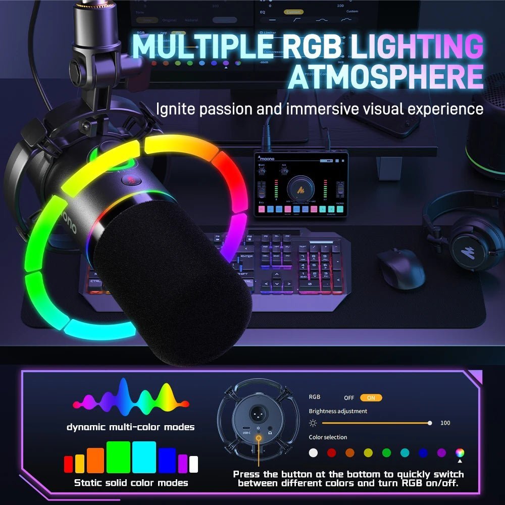 Maono PD200X Dynamic USB/XLR Microphone – Metal Mic for Gaming, Recording, Streaming, YouTube, with Tap-to-Mute, Gain Knob, and RGB Lights - ZAMAR AUDIO SOLUTIONS