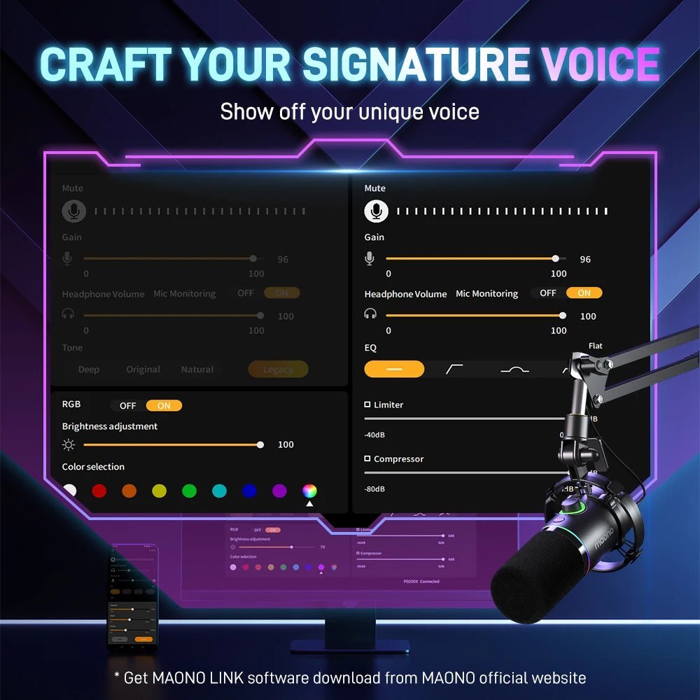 Maono PD200X Dynamic USB/XLR Microphone – Metal Mic for Gaming, Recording, Streaming, YouTube, with Tap-to-Mute, Gain Knob, and RGB Lights - ZAMAR AUDIO SOLUTIONS