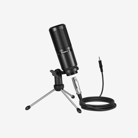 MAONO PM360 microphone Kenya — full mic on desktop tripod stand with XLR-to-3.5mm cable, front angle