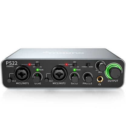 MAONO-PS22 USB Audio Interface – 60dB Pro-Preamp, 24bit 192kHz Dual USB Interface for PC & Smartphone with Routing Software - ZAMAR AUDIO SOLUTIONS