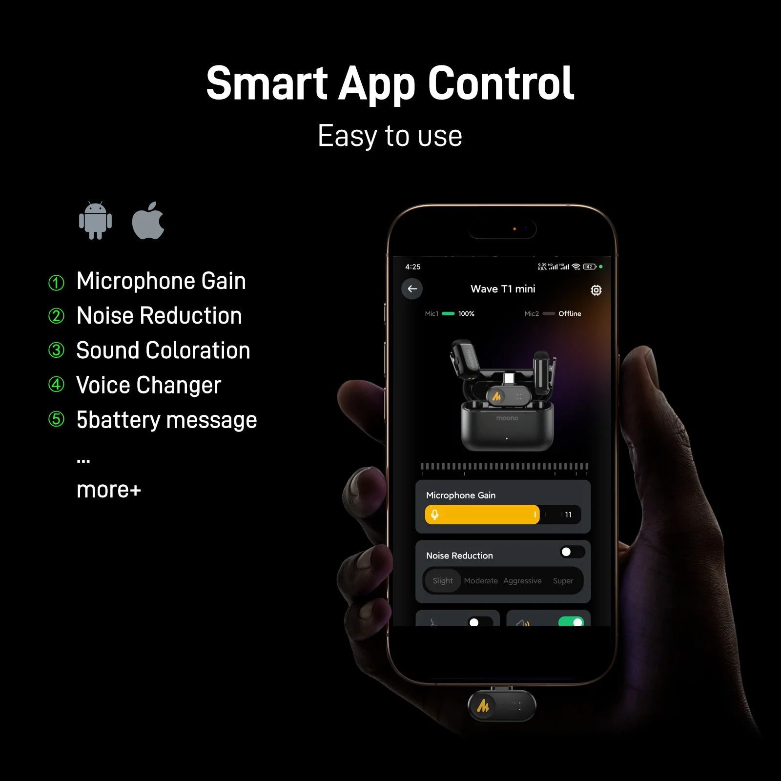 MAONO T1mini Wireless Lapel Microphone – Noise Cancellation, Auto Clipping, App Control, and Long Battery Life - ZAMAR AUDIO SOLUTIONS