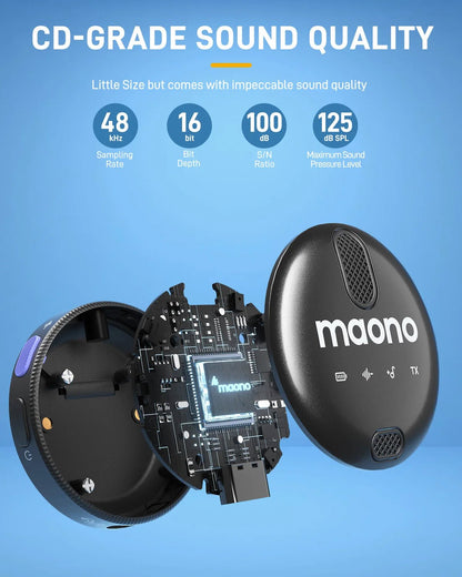 MAONO WM620 Wireless Lavalier Microphone – Compact Lapel Mic with 2 - Level Noise Cancellation, 18H Battery, and CD - Grade Sound - ZAMAR AUDIO SOLUTIONS
