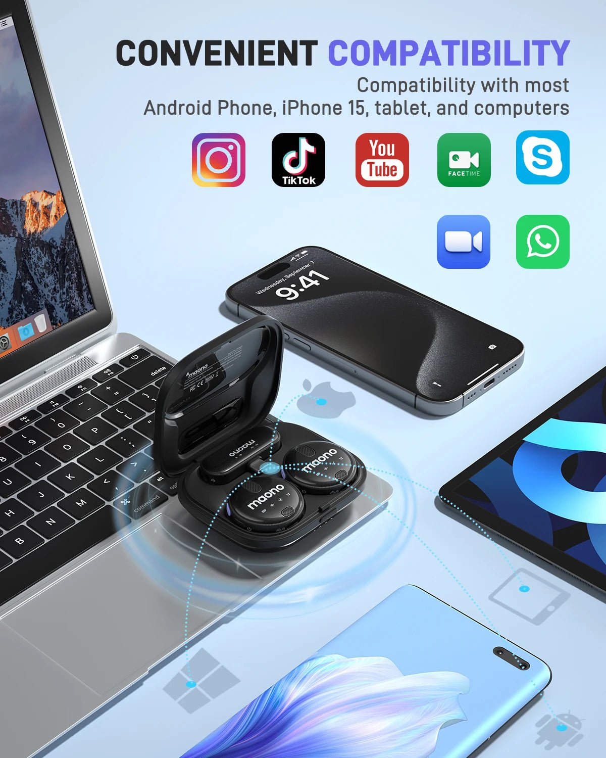 MAONO WM620 Wireless Lavalier Microphone – Compact Lapel Mic with 2 - Level Noise Cancellation, 18H Battery, and CD - Grade Sound - ZAMAR AUDIO SOLUTIONS