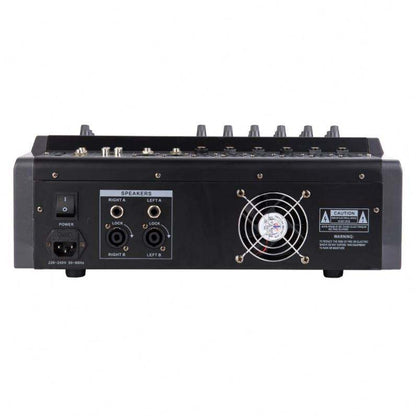 Max PMX 808DU powered mixer rear connectivity ports, Speakon and AUX outputs, Kenya