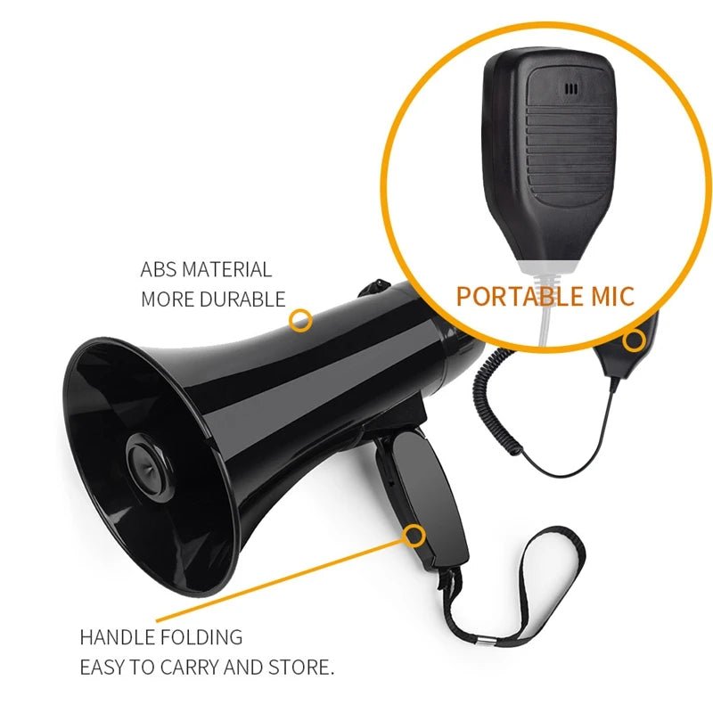 Mealivos 35W Bullhorn Megaphone Speaker – Portable Handheld Amplifier with Built-in Siren, USB Flash Drive, and 240S Recording – Ideal for Events & Emergencies - ZAMAR AUDIO SOLUTIONS