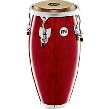 Menyl conga drums Kenya — single 11-inch conga, red gloss finish, chrome lugs, natural skin head, side view