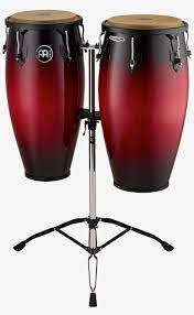 Menyl conga drums Kenya — 10 and 11-inch pair on chrome double stand, red sunburst finish, full front view