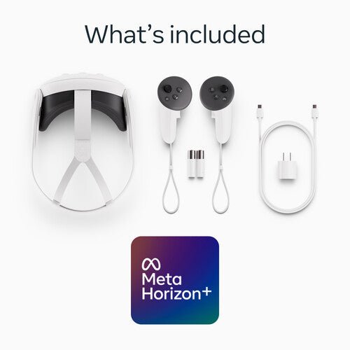 Meta Quest 3S 256GB Kenya package contents showing headset, Touch Plus controllers, cable, charger and Meta Horizon+ card