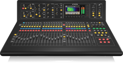 Midas M32 Kenya — front view, full console showing 25 motorized faders, color TFT display, and channel strips`