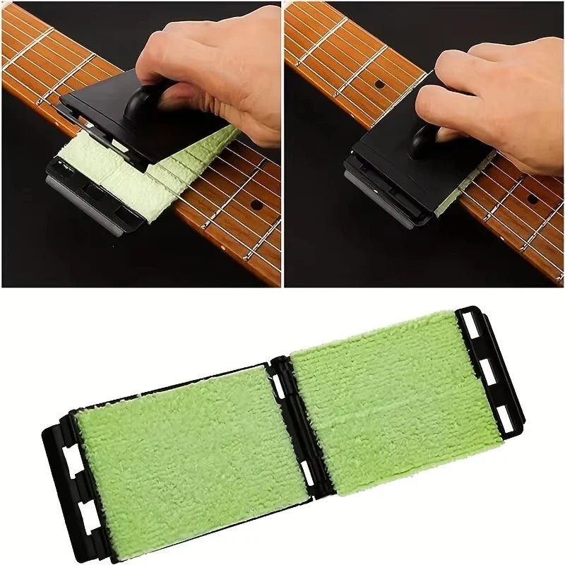 Miwayer guitar string cleaner wrapping around guitar strings to remove sweat and grime