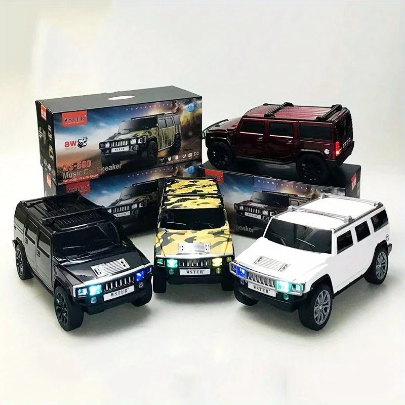 WS-690 model car Bluetooth speaker Kenya in black, camouflage, white and red with retail box packaging